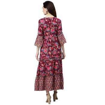 Wine printed viscose rayon maxi-dresses 3