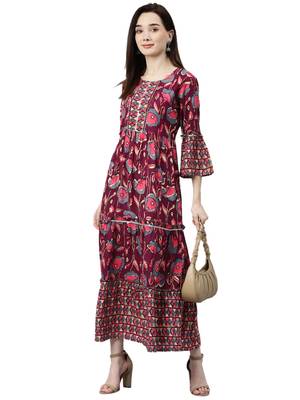 Wine printed viscose rayon maxi-dresses 4