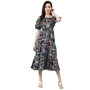 Blue printed viscose rayon short-dresses 1