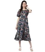 Blue printed viscose rayon short-dresses