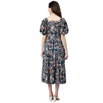 Blue printed viscose rayon short-dresses 3