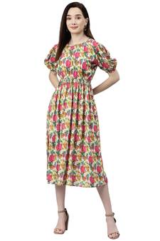 Pink printed viscose rayon short-dresses
