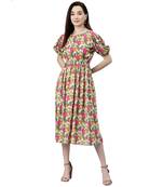 Pink printed viscose rayon short-dresses