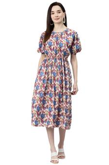 Blue printed viscose rayon short-dresses