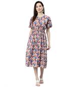 Blue printed viscose rayon short-dresses