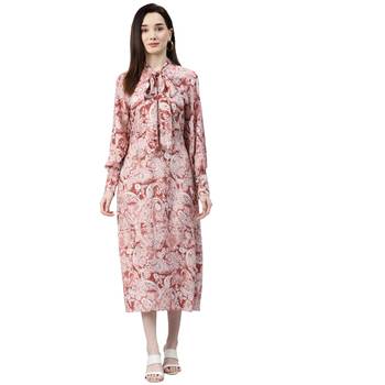 Peach printed cotton short-dresses 1