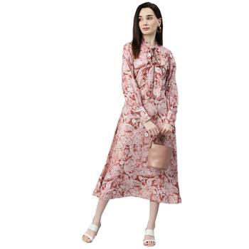 Peach printed cotton short-dresses 4