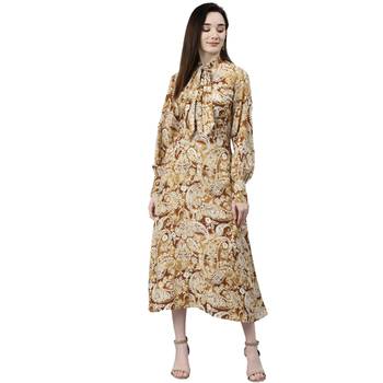 Mustard printed cotton short-dresses 1