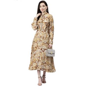 Mustard printed cotton short-dresses 4