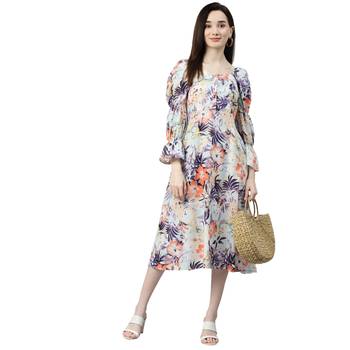 Sky-blue printed cotton short-dresses 4