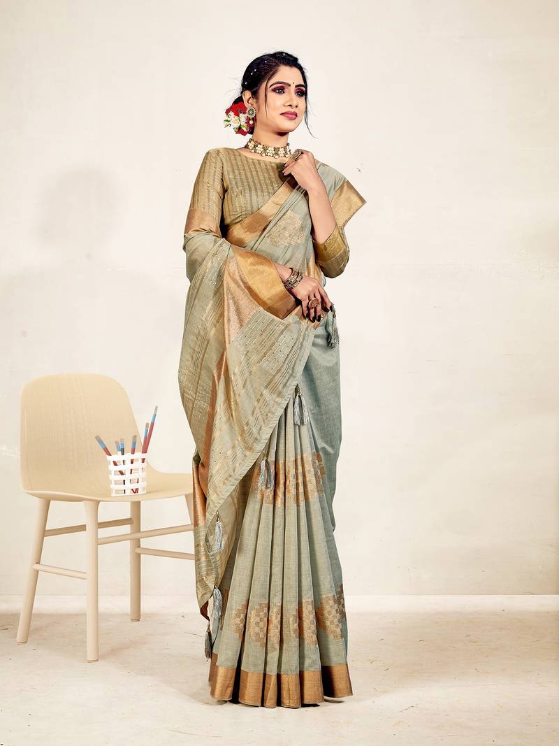 Sweet smile stylish saree with blouse set-MALIKA-PEACH-1