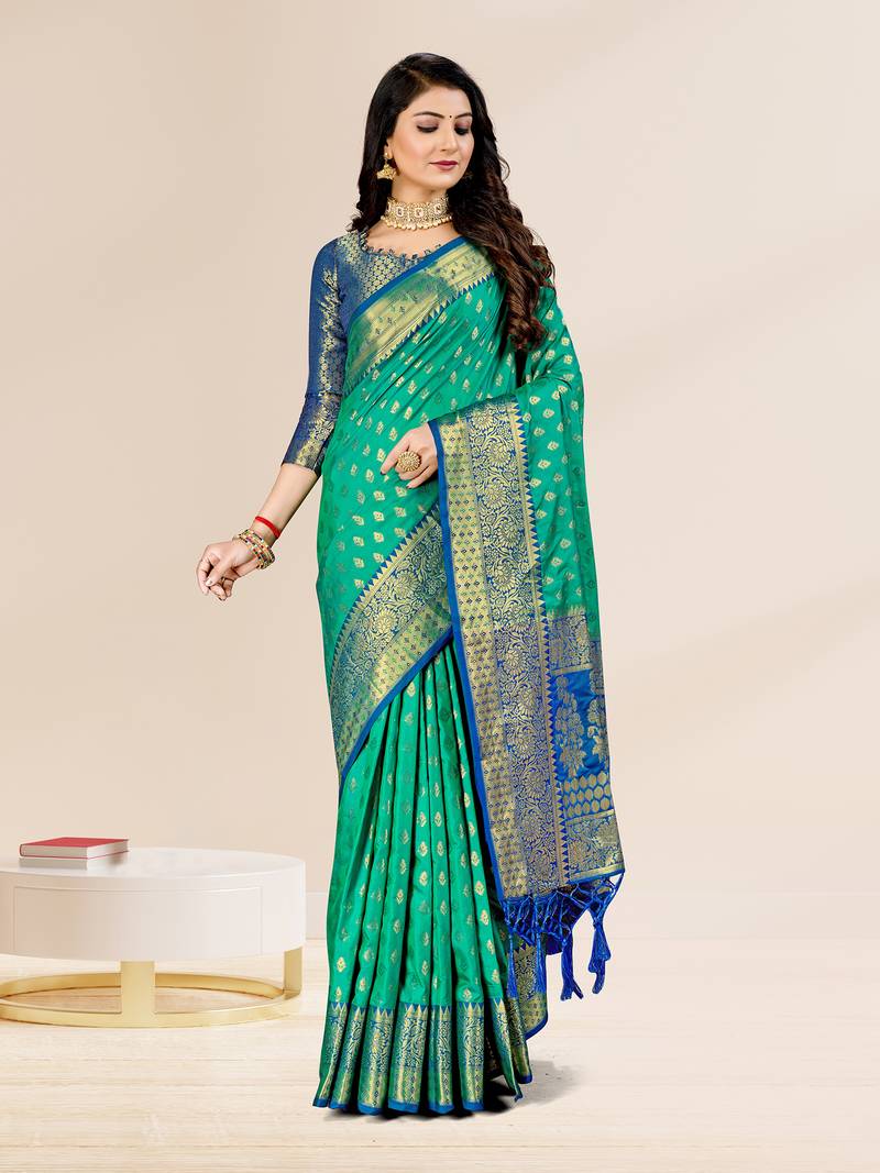 Sweet smile stylish saree with blouse set-MAYRA-SEA GREEN-2
