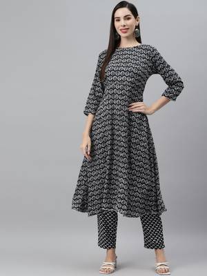 Black printed cotton cotton-kurtis 1