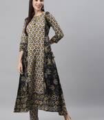 Beige printed cotton cotton-kurtis