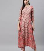 Peach printed cotton cotton-kurtis