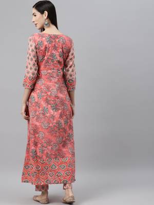 Peach printed cotton cotton-kurtis 2