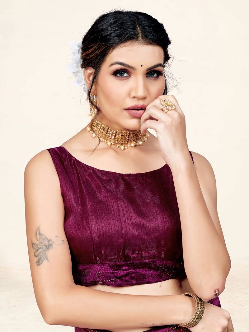 Sweet smile stylish saree with blouse set-ESHA-PURPLE-4