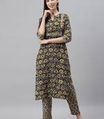 Black printed cotton cotton-kurtis