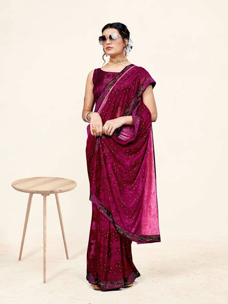 Sweet smile stylish saree with blouse set-ESHA-PURPLE-4