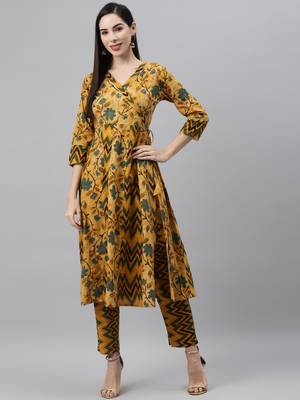 Mustard printed cotton cotton-kurtis 1