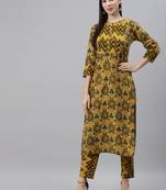 Mustard printed cotton cotton-kurtis
