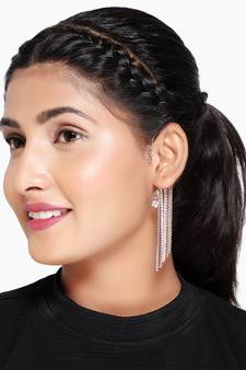 Long Glittery Silver Dangler Earcuffs