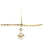 GoldenToned White Beads Maangpatti