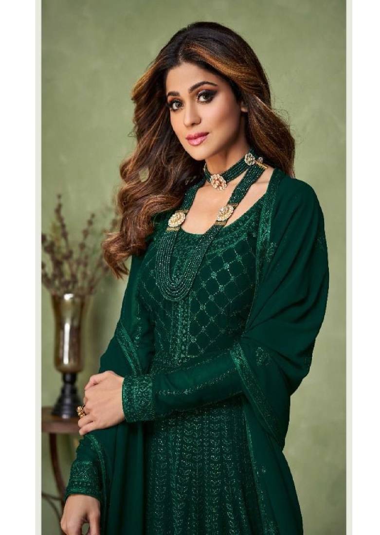 Green embroidery georget semi stitch anarkali gowns