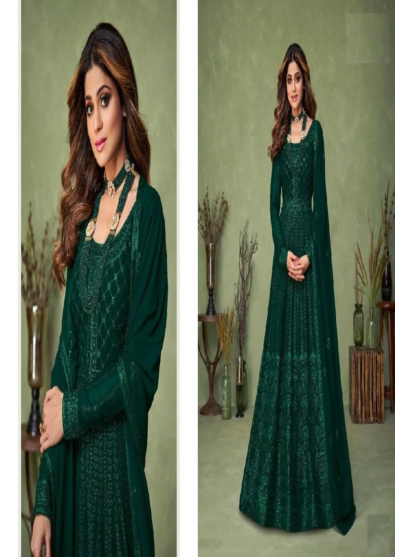 Green embroidery georget semi stitch anarkali gowns