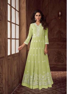 Green Lucknowi Georgette Gown 1