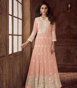 Peach Lucknowi Georgette Gown
