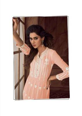 Peach Lucknowi Georgette Gown 2
