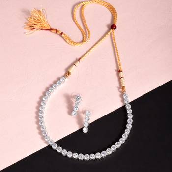 Royal Look Inspired White American Diamond Necklace Set 1