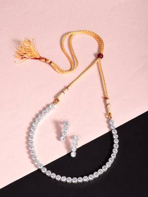 Royal Look Inspired White American Diamond Necklace Set 2