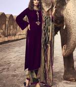 Wine embroidered velvet salwar