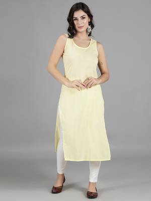HAND EMBROIDERED LUCKNOWI CHIKANKARI LEMON GEORGETTE KURTA WITH SLIP 5
