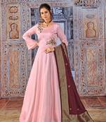 Baby-pink embroidered silk blend salwar