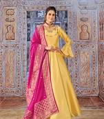 Yellow embroidered silk blend salwar
