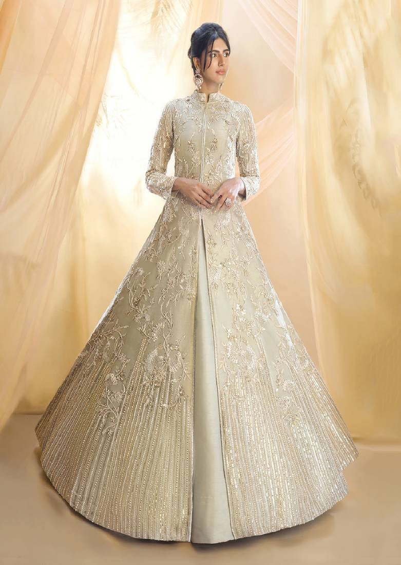 Sage green embroidered jacket with lehenga MASUMI MEWAWALLA 3967226