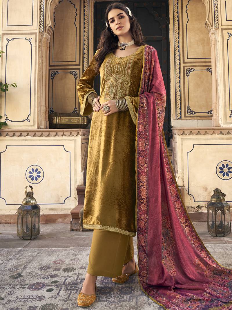Gold embroidered velvet salwar Stylee Lifestyle 3967377
