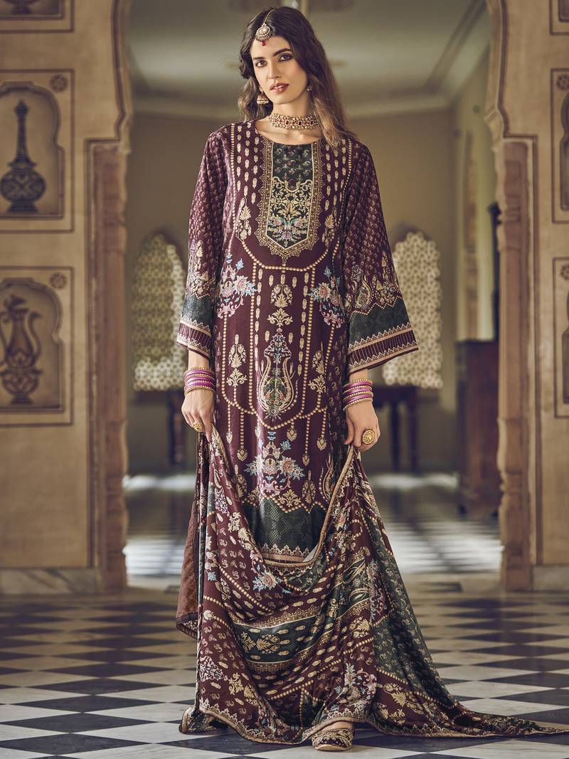 Maroon digital print velvet salwar