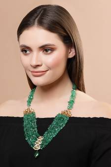 Green kundan, pearls, natural stones, faux emerald necklaces