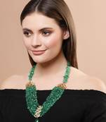 Green kundan, pearls, natural stones, faux emerald necklaces