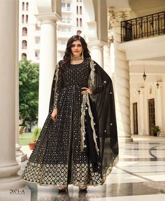 BLACK DESIGNER FANCY PARTY WEAR SEQUENCE WORK LONG ANARKALI GEORGETTE SALWAR SUIT SEMI STITCHED 1
