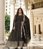 BLACK DESIGNER FANCY PARTY WEAR SEQUENCE WORK LONG ANARKALI GEORGETTE SALWAR SUIT SEMI STITCHED