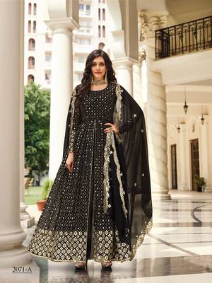 BLACK DESIGNER FANCY PARTY WEAR SEQUENCE WORK LONG ANARKALI GEORGETTE SALWAR SUIT SEMI STITCHED 3