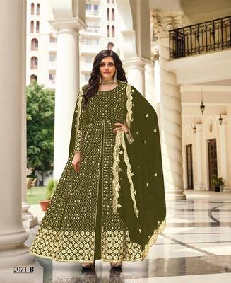 MAHENDI GREEN PARTY WEAR sequin WORK LONG ANARKALI GEORGETTE SALWAR SUIT 1