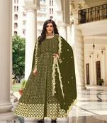 MAHENDI GREEN PARTY WEAR SEQUENCE WORK LONG ANARKALI GEORGETTE SALWAR SUIT