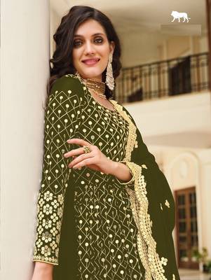 MAHENDI GREEN PARTY WEAR sequin WORK LONG ANARKALI GEORGETTE SALWAR SUIT 2