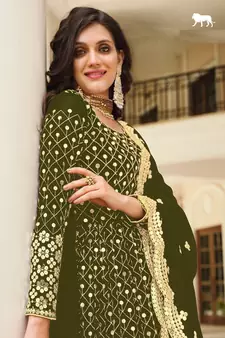 MAHENDI GREEN PARTY WEAR sequin WORK LONG ANARKALI GEORGETTE SALWAR SUIT